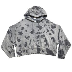 Nike Hoodie Womens XS Gray Tie Dye Cropped  Sweatshirt Pullover Swoosh Logo